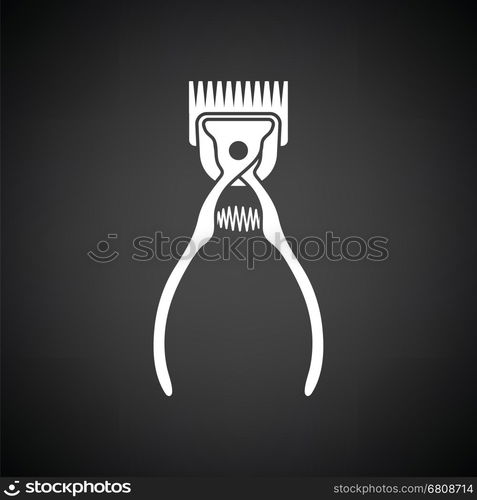 Pet cutting machine icon. Black background with white. Vector illustration.