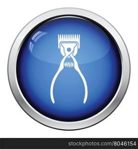 Pet cutting machine icon. Glossy button design. Vector illustration.