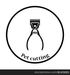 Pet cutting machine icon. Thin circle design. Vector illustration.