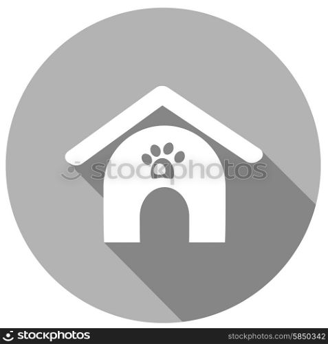 Pet dog house flat icon with long shadow