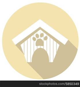 Pet dog house flat icon with long shadow
