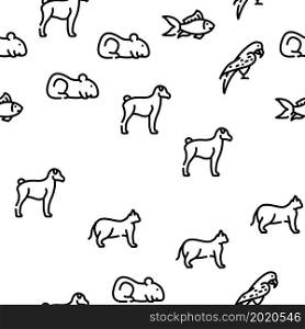 Pet Domestic, Farm And Sea Aqua Vector Seamless Pattern Thin Line Illustration. Pet Domestic, Farm And Sea Aqua Vector Seamless Pattern