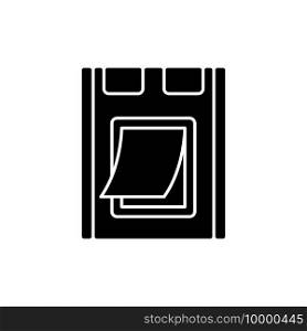 Pet doors black glyph icon. Petflap. Covered opening for dogs entering, exiting building. Burglar-proofing. Cat door with plastic flap. Silhouette symbol on white space. Vector isolated illustration. Pet doors black glyph icon