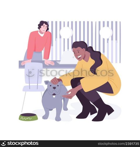 Pet-friendly office isolated cartoon vector illustrations. Happy colleagues enjoying dogs presence and laughing, smart pet-friendly office environment, modern workplace vector cartoon.. Pet-friendly office isolated cartoon vector illustrations.