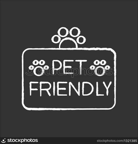 Pet friendly territory chalk white icon on black background. Grooming salon, domestic animals care service. Cats and dogs permitted area, welcome zone. Isolated vector chalkboard illustration