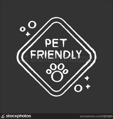 Pet friendly zone traffic sign chalk white icon on black background. Domestic animals walking place, cats and dogs welcome territory. Pets permitted area. Isolated vector chalkboard illustration