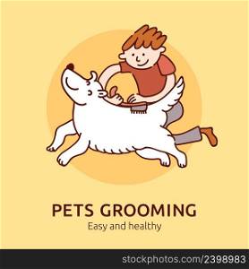 Pet grooming easy and healthy poster for cats and dogs owners flat vector illustration. Pet Grooming Poster