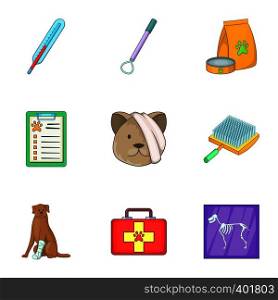 Pet health icons set. Cartoon illustration of 9 pet health vector icons for web. Pet health icons set, cartoon style