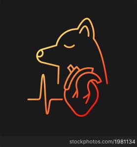 Pet heart disease gradient vector icon for dark theme. Cardiovascular pet disease. Artery system problem. Heart failure. Thin line color symbol. Modern style pictogram. Vector isolated outline drawing. Pet heart disease gradient vector icon for dark theme