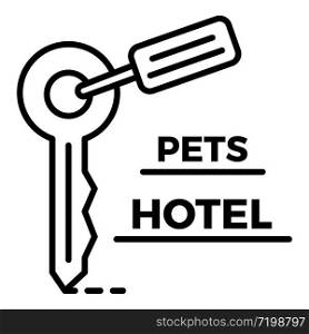 Pet hotel key room logo. Outline pet hotel key room vector logo for web design isolated on white background. Pet hotel key room logo, outline style