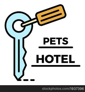 Pet hotel key room logo. Outline pet hotel key room vector logo color flat isolated. Pet hotel key room logo, outline style