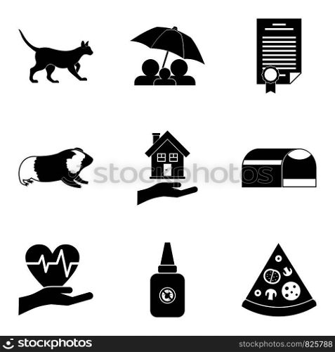 Pet icons set. Simple set of 9 pet vector icons for web isolated on white background. Pet icons set, simple style