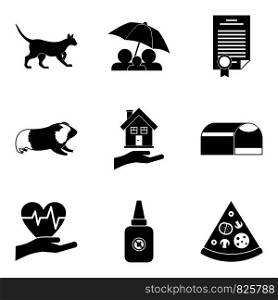 Pet icons set. Simple set of 9 pet vector icons for web isolated on white background. Pet icons set, simple style