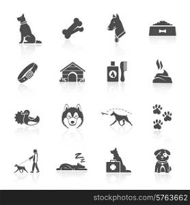 Pet icons set with dog walking running guard isolated vector illustration. Dog Icons Set