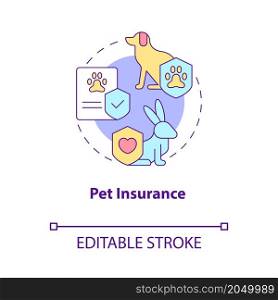 Pet insurance concept icon. Domestic animal emergency coverage plan abstract idea thin line illustration. Isolated outline drawing. Editable stroke. Roboto-Medium, Myriad Pro-Bold fonts used. Pet insurance concept icon
