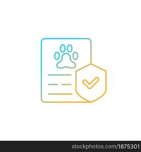 Pet insurance gradient linear vector icon. Employee voluntary benefit. Pet-friendly workplace policy. Care for animals. Thin line color symbol. Modern style pictogram. Vector isolated outline drawing. Pet insurance gradient linear vector icon