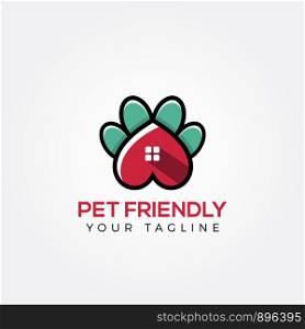 Pet logo design icon. Dog paw animal clinic, pet care center illustration. Paw heart vector logo. animals lover symbol.