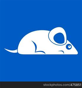 Pet mouse icon white isolated on blue background vector illustration. Pet mouse icon white