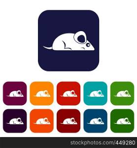 Pet mouse icons set vector illustration in flat style In colors red, blue, green and other. Pet mouse icons set flat