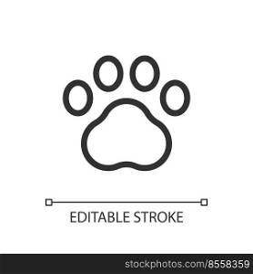 Pet paw pixel perfect linear ui icon. Goods for domestic animals. Online marketplace. GUI, UX design. Outline isolated user interface element for app and web. Editable stroke. Arial font used. Pet paw pixel perfect linear ui icon