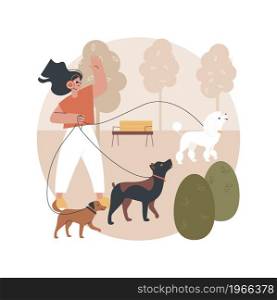 Pet services abstract concept vector illustration. Pet sitting and boarding services, animal care services, dog walking, grooming salon, daycare and attention, transportation abstract metaphor.. Pet services abstract concept vector illustration.