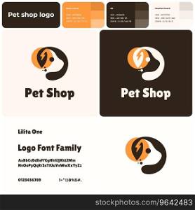 Pet shop colorful glyph business logo. Brand name. Veterinary medicine. Puppy silhouette with lightning symbol. Design element. Visual identity. Lilita one font used. Suitable for dog food, pet treat. Pet shop colorful glyph business logo