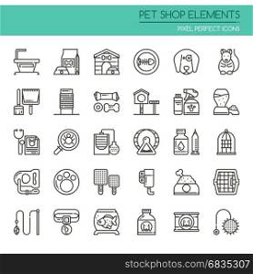 Pet Shop Elements , Thin Line and Pixel Perfect Icons