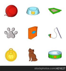 Pet shop icons set. Cartoon illustration of 9 pet shop vector icons for web. Pet shop icons set, cartoon style