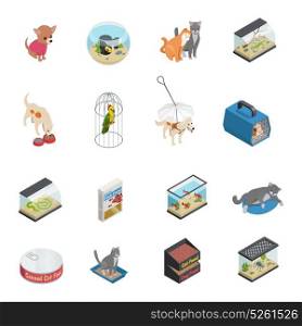 Pet Shop Icons Set. Pet shop isometric icons set with cats and dogs isolated vector illustration