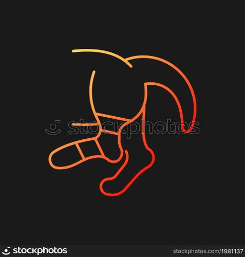 Pet sprain gradient vector icon for dark theme. Animal with hurt limb. Hips and thighs strains. Joints and bones injury. Thin line color symbol. Modern style pictogram. Vector isolated outline drawing. Pet sprain gradient vector icon for dark theme