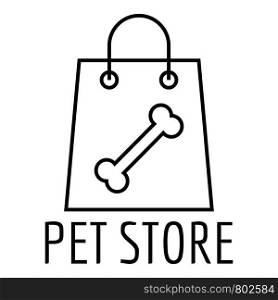 Pet store shop bag logo. Outline pet store shop bag vector logo for web design isolated on white background. Pet store shop bag logo, outline style