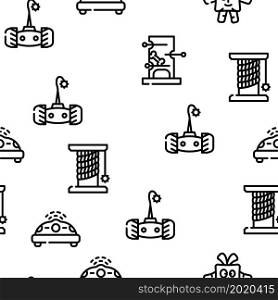 Pet Toys For Enjoyment Animal Vector Seamless Pattern Thin Line Illustration. Pet Toys For Enjoyment Animal Vector Seamless Pattern