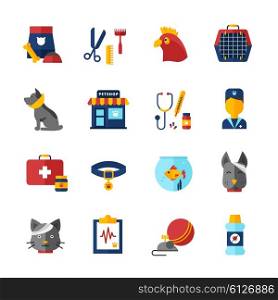 Pet Vet Icons Set. Pet vet decorative icons set with home animals pet shop medical bag collar and animal feed isolated vector illustration