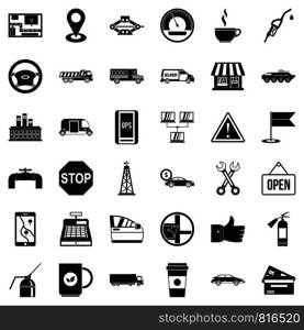 Petrol icons set. Simple style of 36 petrol vector icons for web isolated on white background. Petrol icons set, simple style
