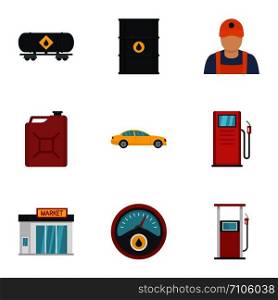 Petrol industry icon set. Flat set of 9 petrol industry vector icons for web design. Petrol industry icon set, flat style