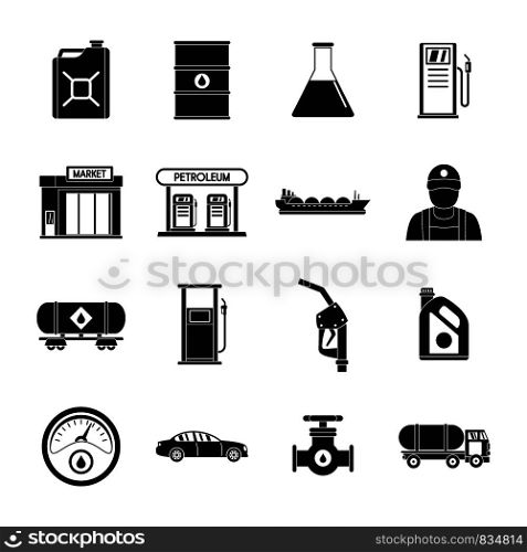 Petrol station gas fuel shop icons set. Simple illustration of 16 petrol station gas fuel shop vector icons for web. Petrol station gas fuel icons set, simple style