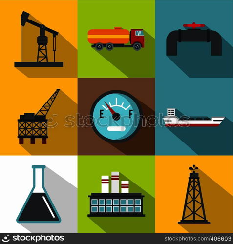 Petroleum icons set. Flat illustration of 9 petroleum vector icons for web. Petroleum icons set, flat style