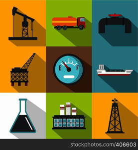 Petroleum icons set. Flat illustration of 9 petroleum vector icons for web. Petroleum icons set, flat style