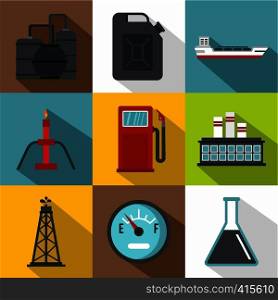 Petroleum icons set. Flat illustration of 9 petroleum vector icons for web. Petroleum icons set, flat style