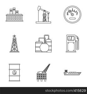 Petroleum icons set. Outline illustration of 9 petroleum vector icons for web. Petroleum icons set, outline style