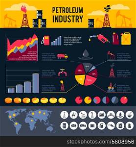 Petroleum industry infographics set with gasoline processing symbols and charts vector illustration. Petroleum Infographics Set