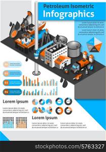 Petroleum isometric infographics set with oil production and distribution symbols and charts vector illustration. Petroleum Isometric Infographics