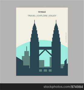 Petronas Kuala Lumpur, Malaysia Vintage Style Landmark Poster Template