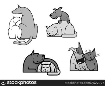 Pets friendship - dog and cat in cartoon mascot style