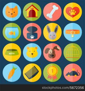 Pets icons set with cat dog fish rabbit isolated vector illustration