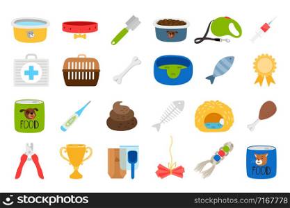 Pets related icons set on white backgound, vector illustration. Pets related icons set