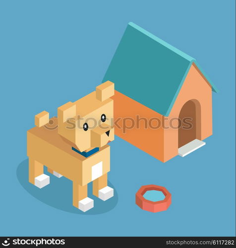 Pets set icon isometric 3d design. Pet and dog, dog house and dog, animal dog, dog of pets, puppy animal, kitten character, nature domestic pets, fauna dog animal, dog vector illustration