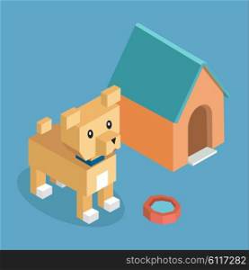 Pets set icon isometric 3d design. Pet and dog, dog house and dog, animal dog, dog of pets, puppy animal, kitten character, nature domestic pets, fauna dog animal, dog vector illustration