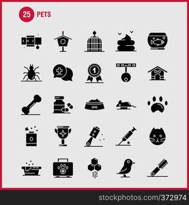 Pets Solid Glyph Icons Set For Infographics, Mobile UX/UI Kit And Print Design. Include: Pet, Medical, Medicine, Bottle, Bathtub, Shower, Pet, Animal, Icon Set - Vector