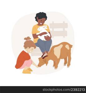 Petting zoo isolated cartoon vector illustration Outdoor petting zoo, fieldtrip activity, animal encounter trip, children visit farm, early home education, homeschooling vector cartoon.. Petting zoo isolated cartoon vector illustration